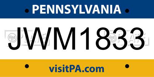 JWM1833 Pennsylvania License Plate