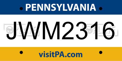 JWM2316 Pennsylvania License Plate