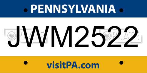 JWM2522 Pennsylvania License Plate