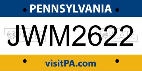 JWM2622 Pennsylvania License Plate