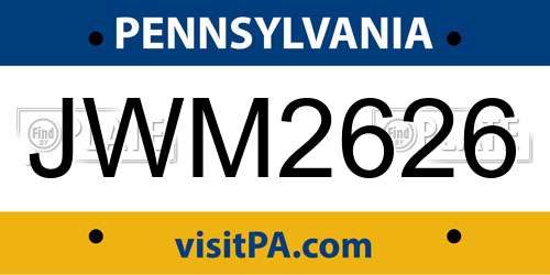 JWM2626 Pennsylvania License Plate