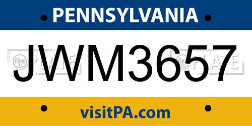 JWM3657 Pennsylvania License Plate