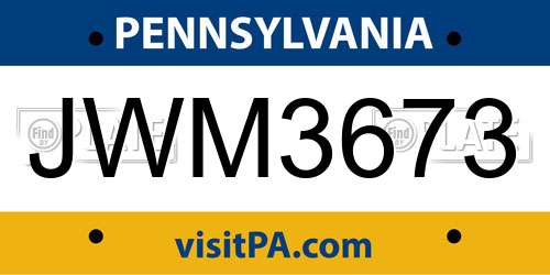 JWM3673 Pennsylvania License Plate