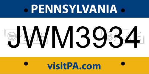 JWM3934 Pennsylvania License Plate