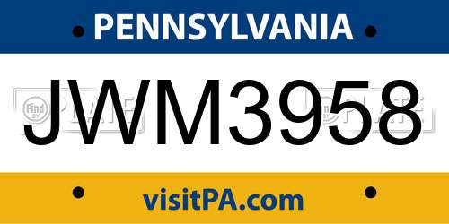 JWM3958 Pennsylvania License Plate
