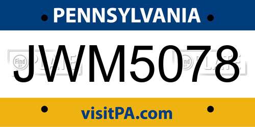 JWM5078 Pennsylvania License Plate