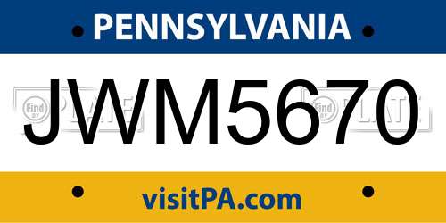 JWM5670 Pennsylvania License Plate