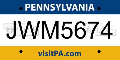 JWM5674 Pennsylvania License Plate