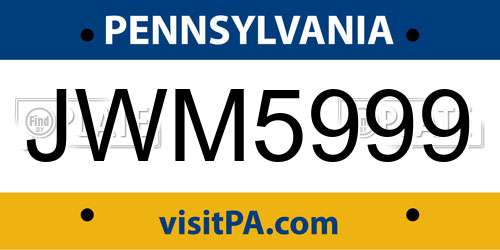 JWM5999 Pennsylvania License Plate