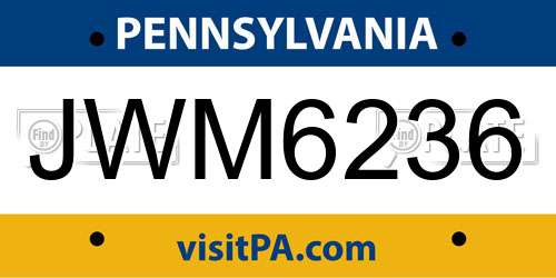 JWM6236 Pennsylvania License Plate