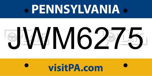 JWM6275 Pennsylvania License Plate