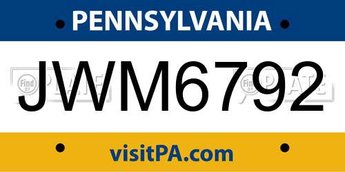 JWM6792 Pennsylvania License Plate