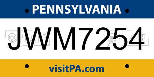 JWM7254 Pennsylvania License Plate