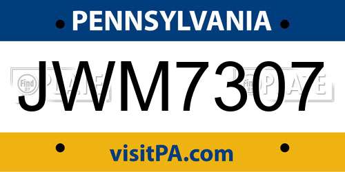 JWM7307 Pennsylvania License Plate
