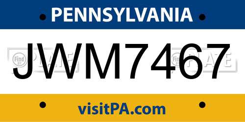 JWM7467 Pennsylvania License Plate