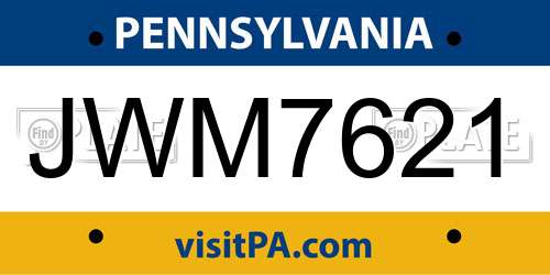 JWM7621 Pennsylvania License Plate