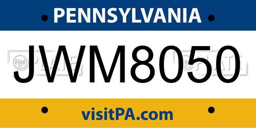 JWM8050 Pennsylvania License Plate