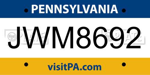 JWM8692 Pennsylvania License Plate