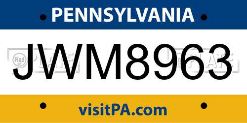 JWM8963 Pennsylvania License Plate