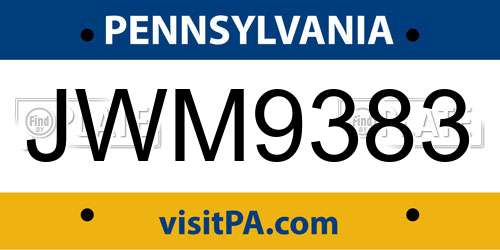 JWM9383 Pennsylvania License Plate
