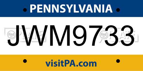 JWM9733 Pennsylvania License Plate