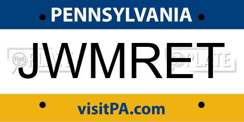 JWMRET Pennsylvania License Plate