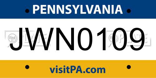 JWN0109 Pennsylvania License Plate