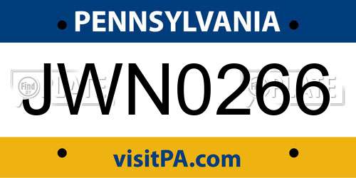 JWN0266 Pennsylvania License Plate