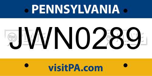 JWN0289 Pennsylvania License Plate