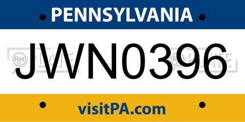 JWN0396 Pennsylvania License Plate