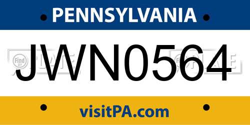 JWN0564 Pennsylvania License Plate