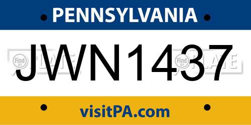 JWN1437 Pennsylvania License Plate