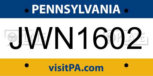 JWN1602 Pennsylvania License Plate