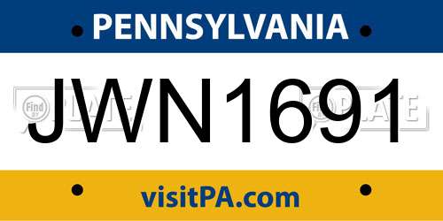 JWN1691 Pennsylvania License Plate