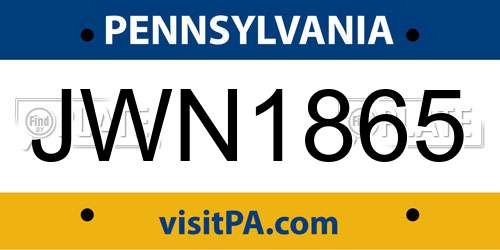 JWN1865 Pennsylvania License Plate