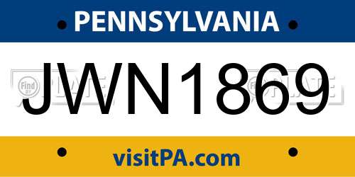 JWN1869 Pennsylvania License Plate
