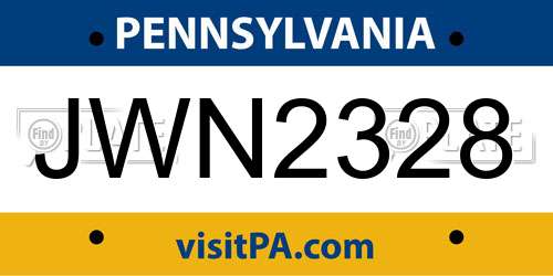 JWN2328 Pennsylvania License Plate