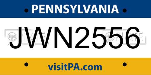 JWN2556 Pennsylvania License Plate