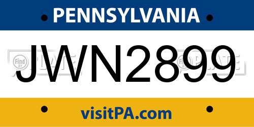 JWN2899 Pennsylvania License Plate