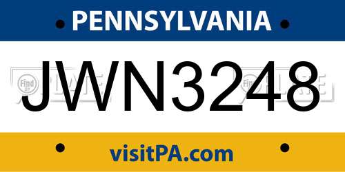 JWN3248 Pennsylvania License Plate