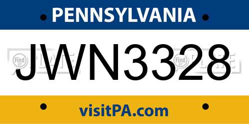 JWN3328 Pennsylvania License Plate