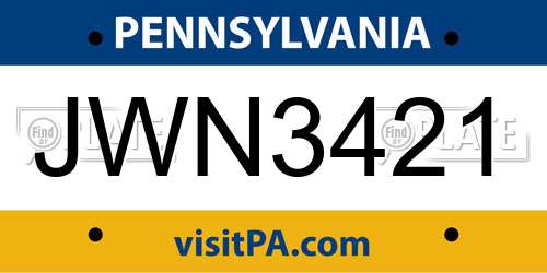 JWN3421 Pennsylvania License Plate