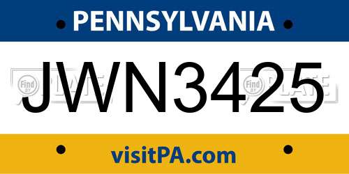 JWN3425 Pennsylvania License Plate