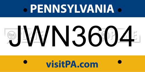 JWN3604 Pennsylvania License Plate