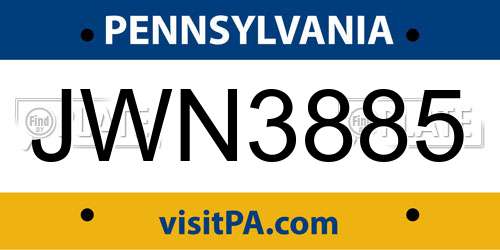 JWN3885 Pennsylvania License Plate