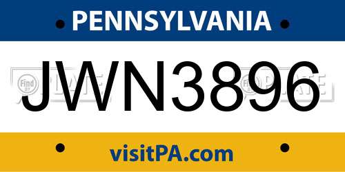 JWN3896 Pennsylvania License Plate