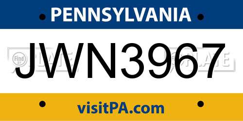 JWN3967 Pennsylvania License Plate