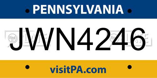 JWN4246 Pennsylvania License Plate