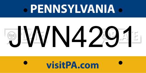 JWN4291 Pennsylvania License Plate
