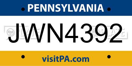 JWN4392 Pennsylvania License Plate